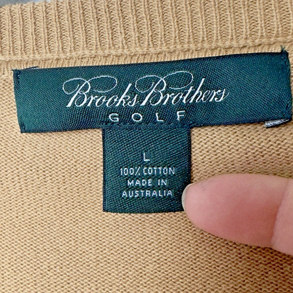 Vintage Brooks Brothers Golf V-Neck Sweater Men L Gold Preppy Academia Heritage - Picture 6 of 10